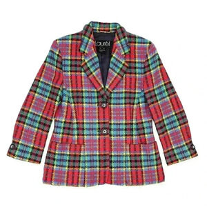 Vintage 80s Laurel Colorful Plaid Blazer‎ Size Small Collared Long Sleeve Top